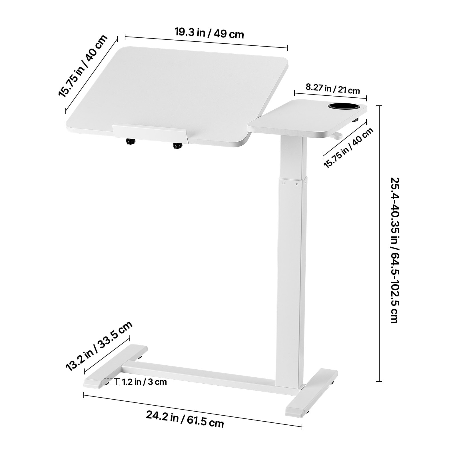 Adjustable Overbed Mobile Bedside Table With Flip Desktop White_voghion.com